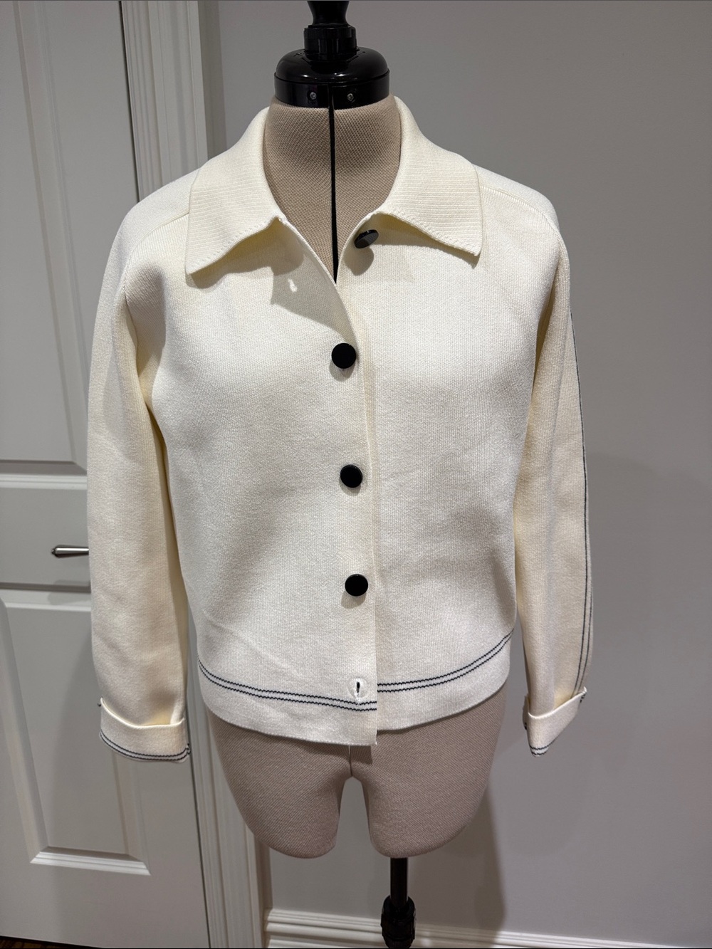 ZARA Cream Structural Heavy Knit Long Sleeve Jacket with Piping S